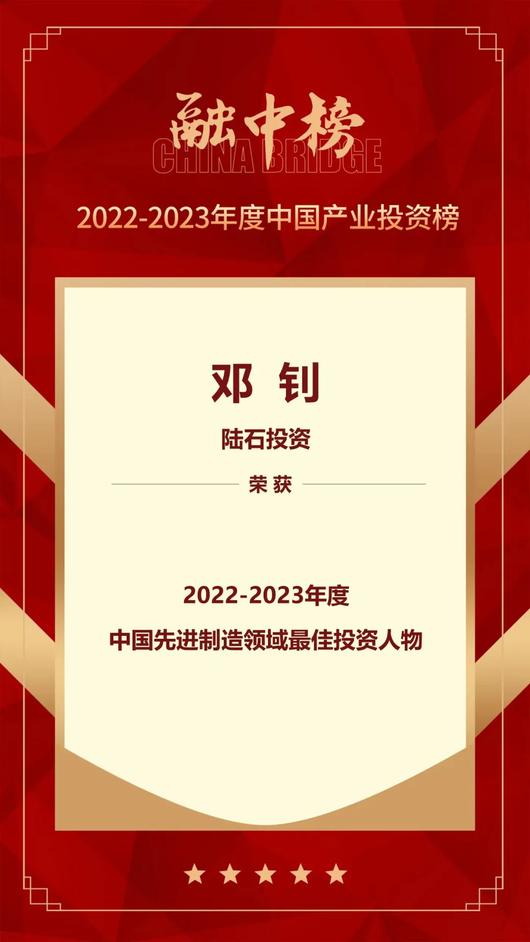 陆石投资荣获「融中2022-2023年度」最佳投资人物两项殊荣
